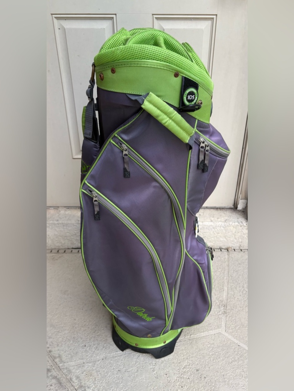 Purple and Green Golf Carry Bag with Multiple Pockets